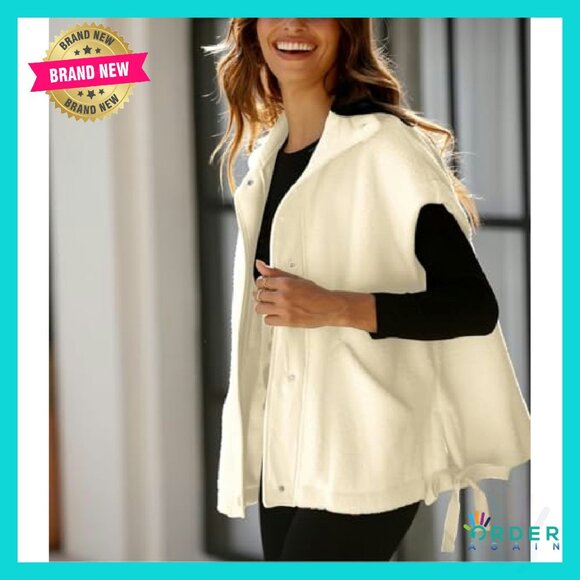 Oversized Sherpa Vest Women Sleeveless Fleece Fuzzy Jacket Zip Up Gilet - Picture 7 of 8